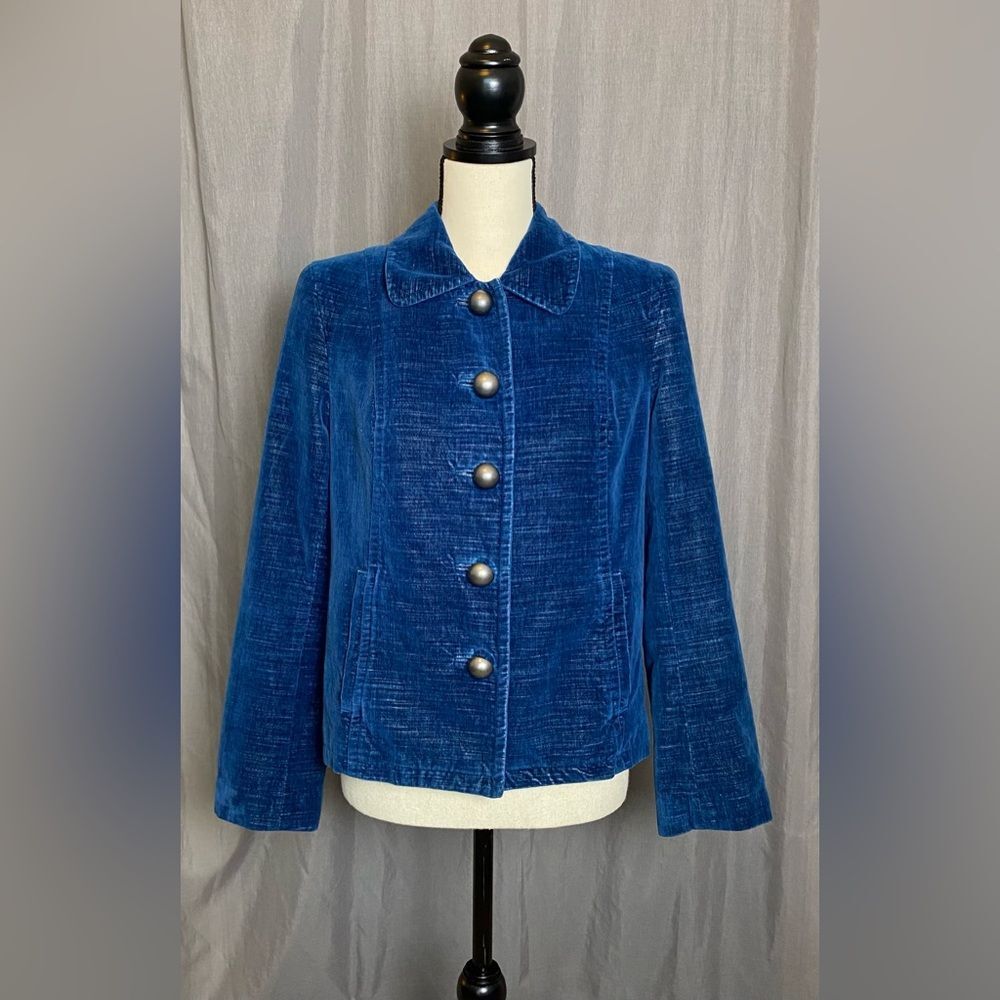 SIGRID OLSEN Blue Velvet Vintage Swing Blazer Jacket Small